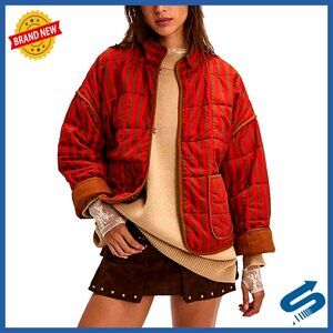 Cropped Floral Puffer Jacket Lightweight Open Front Quilted Coat with Pockets